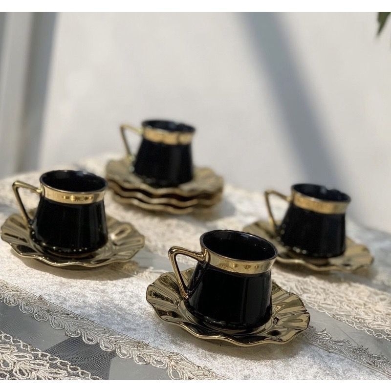 cangkir Keramik arab turki Turky Turkey Ceramic Coffee Cup putih hitam White Black gold emas mewah S