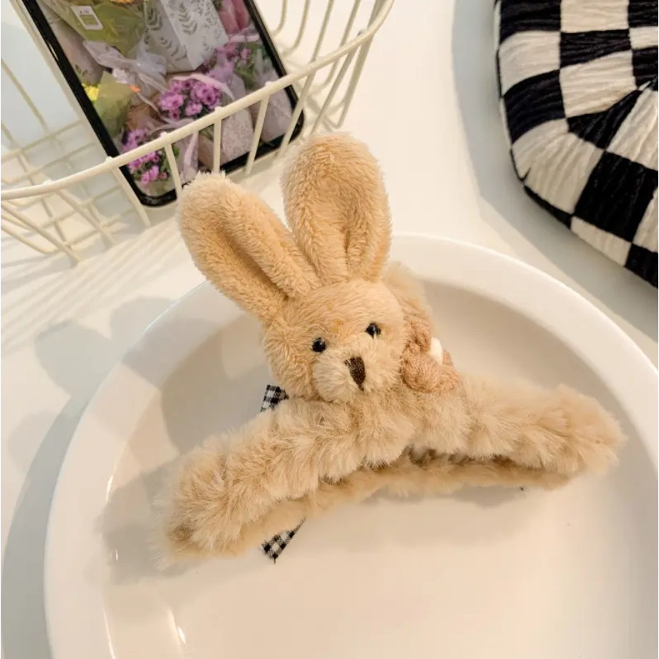 PREMIUM Jepit Rambut Korea Jumbo 11.5cm dengan Boneka Beruang Kelinci - Jedai Bulu Plush Doll Bear Bunny Rabbit Fluffy Faux Fur Hair Claw