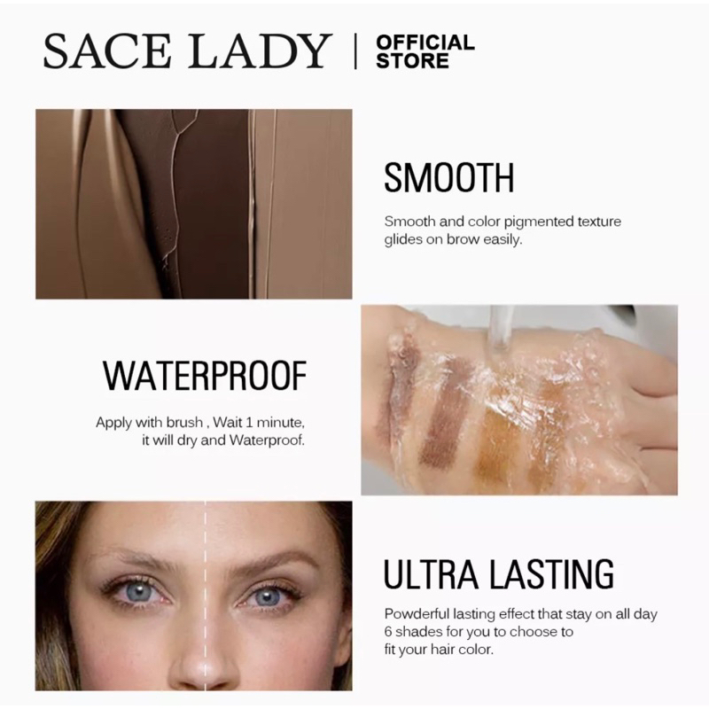 【Official Outlet】SACE LADY - Tinted Brow Cream Gel 6 ml Eyebrow Pomade Stamp Waterproof Longlasting Smudge-proof Eye Makeup Pensil Cetakan Tato Alis kosmetik Mata Viral BPOM