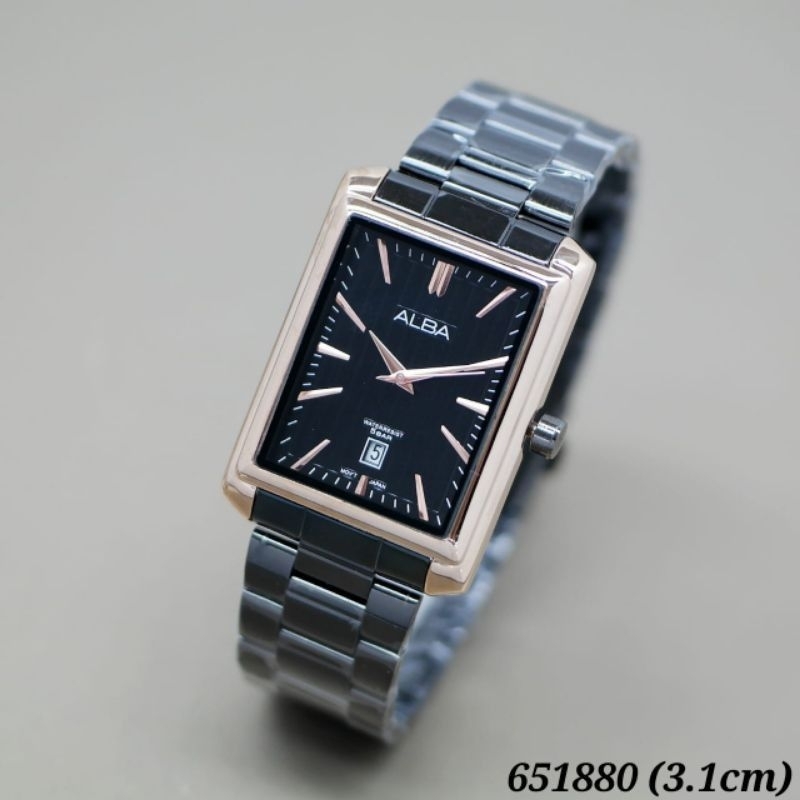 Jam Tangan Wanita ALBA Model Kotak/ Jam Tangan Wanita Terlaris Stainless Steel Tanggal Aktif Free Bok
