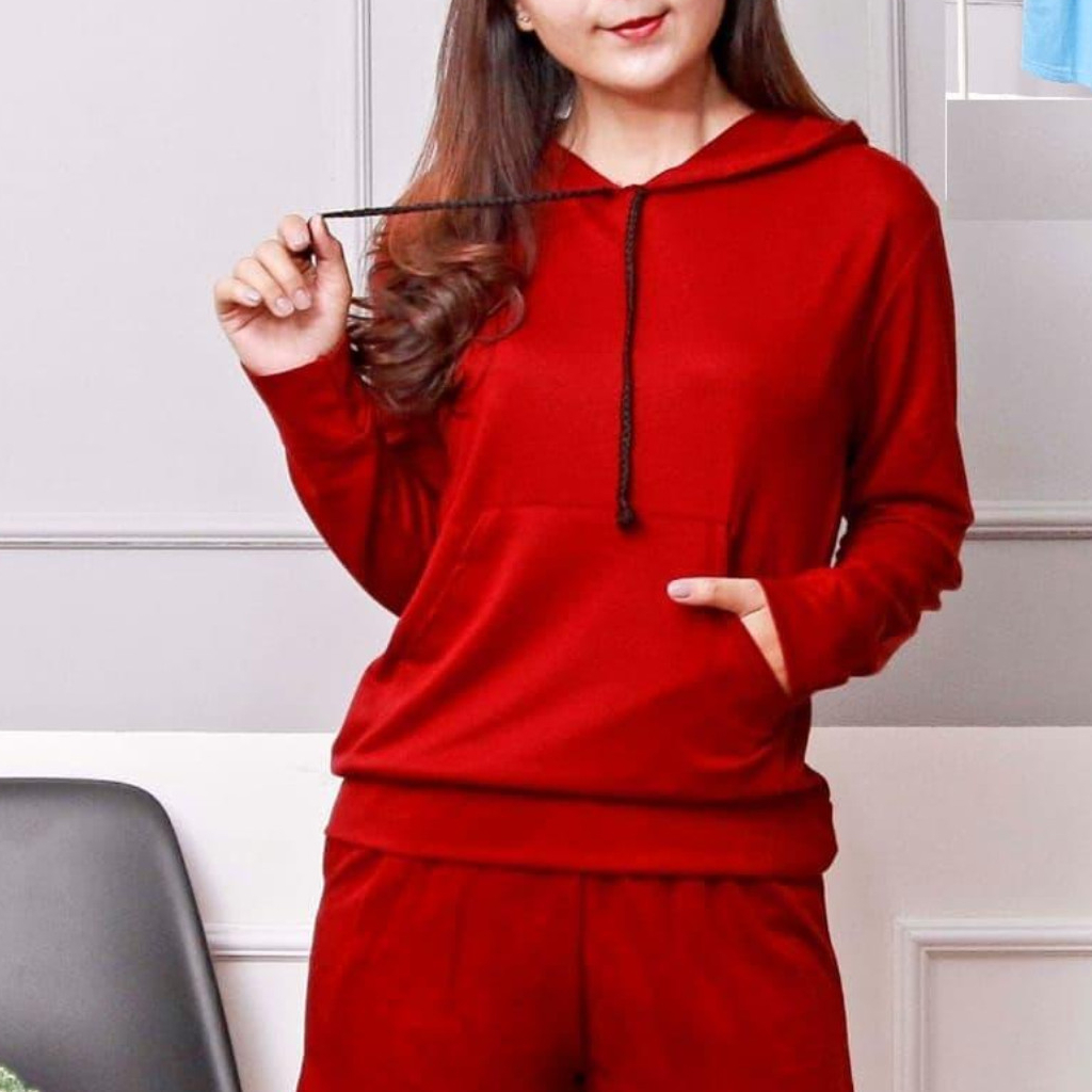 FenishaStore Sweater Hoodie Polos Wanita Trendy Ukuran M-L-XL-XXL Bahan Babyterry Bisa Bayar Ditempat COD