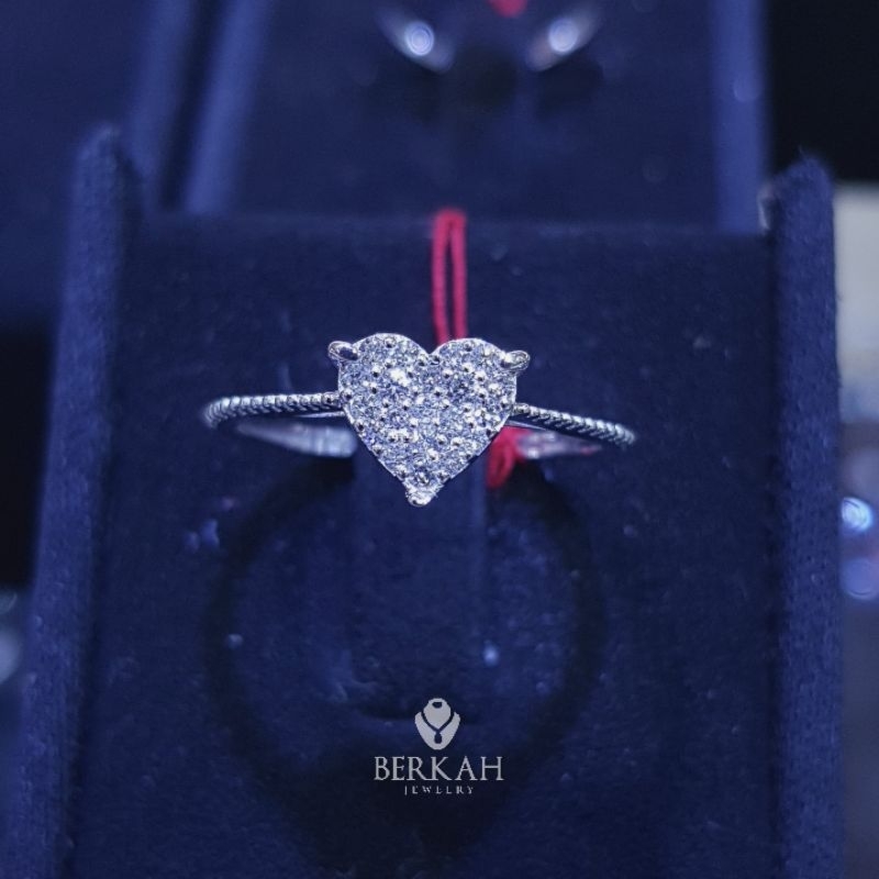 Cincin emas putih 75% 18k berlian eropa asli natural diamond motif heart hati