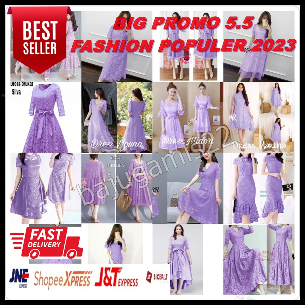 COD - Baju Dress Panjang Elegan Natal Model Korea / Dress Natal Party Warna Ungu Lilac  / gaun panja