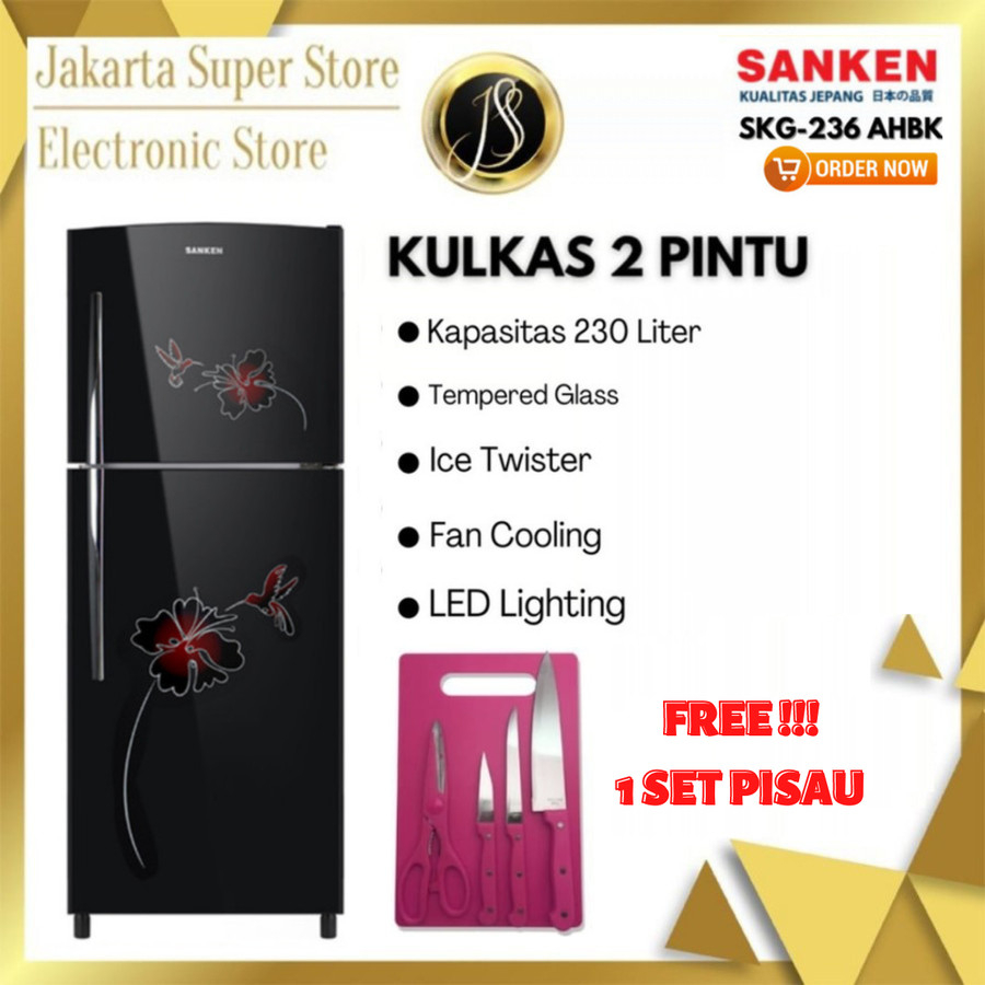 KULKAS 2 PINTU SANKEN SKG-236 AH BK KAPASITAS 230 LITER