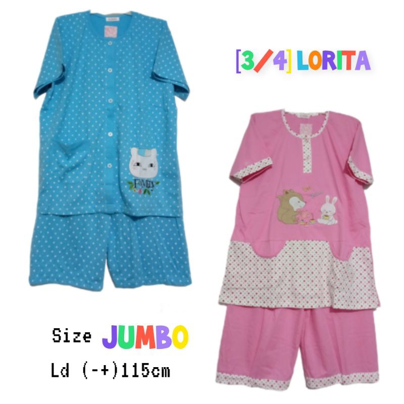 [3/4 JUMBO LORITA] Baju tidur piyama wanita Lorita jumbo pendek (ld 115)