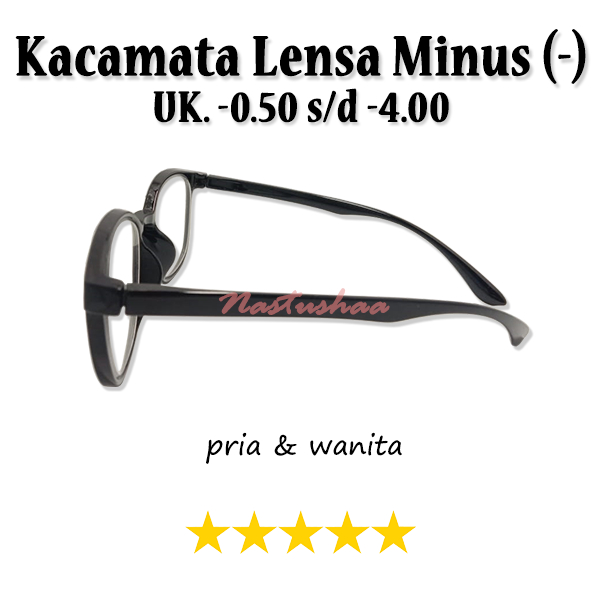 Kacamata Lensa Minus (-) Atau Miopi Bingkai Oval Tersedia Ukuran -0.50 s/d -4.00 Frame Hitam Model Frame Full Rim FREECASE