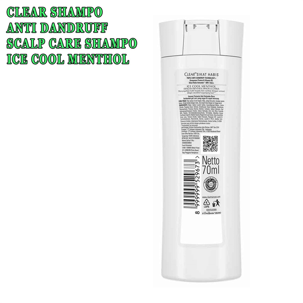 SHAMPO ANTI DANDRUFF * CLEAR ICE COOL MENTHOL * SCALP CARE SHAMPO * 80ML