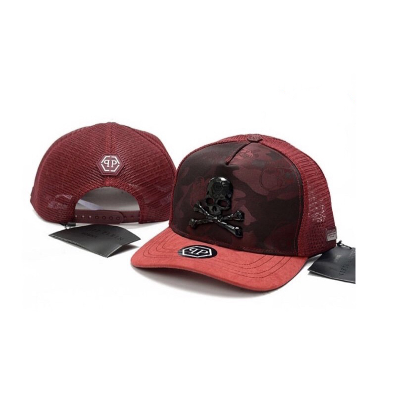 Topi philipp plein Trucker Hitam Black Red Plat Besi skull  premium import/Topi Premium Import/Topi 