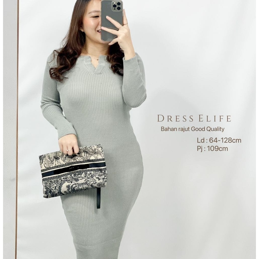 Midi Dress Lengan Panjang Rajut Premium Dress Elife HOPYLOPY