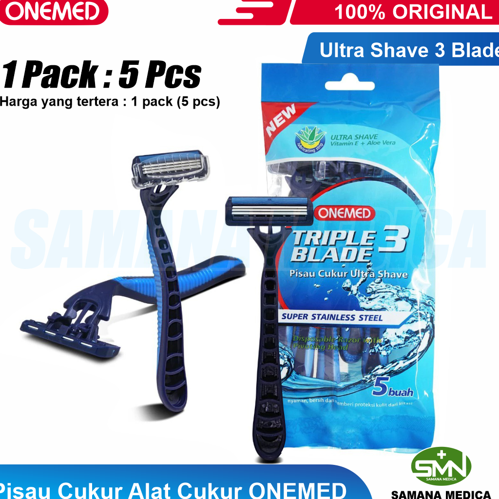 Pisau Cukur Bedah Alat Cukur Ultra Shave 3 Blade ONEMED Harga per Pack Isi 5pcs Kumis / Jenggot Ultra Shave 3 Blade