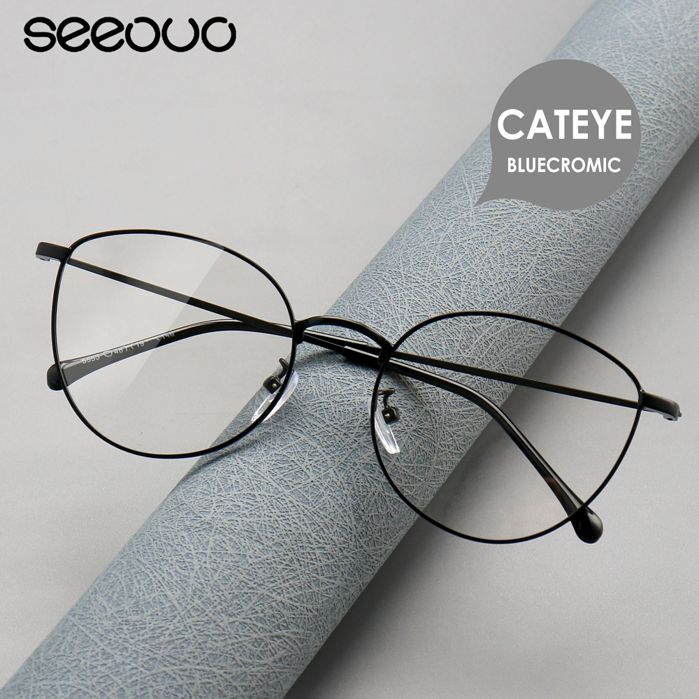 Seeouo Kacamata Fashion Wanita Terbaru Terbaru Kekinian Model Cat Eye Antiradiasi Blueray Photocromi
