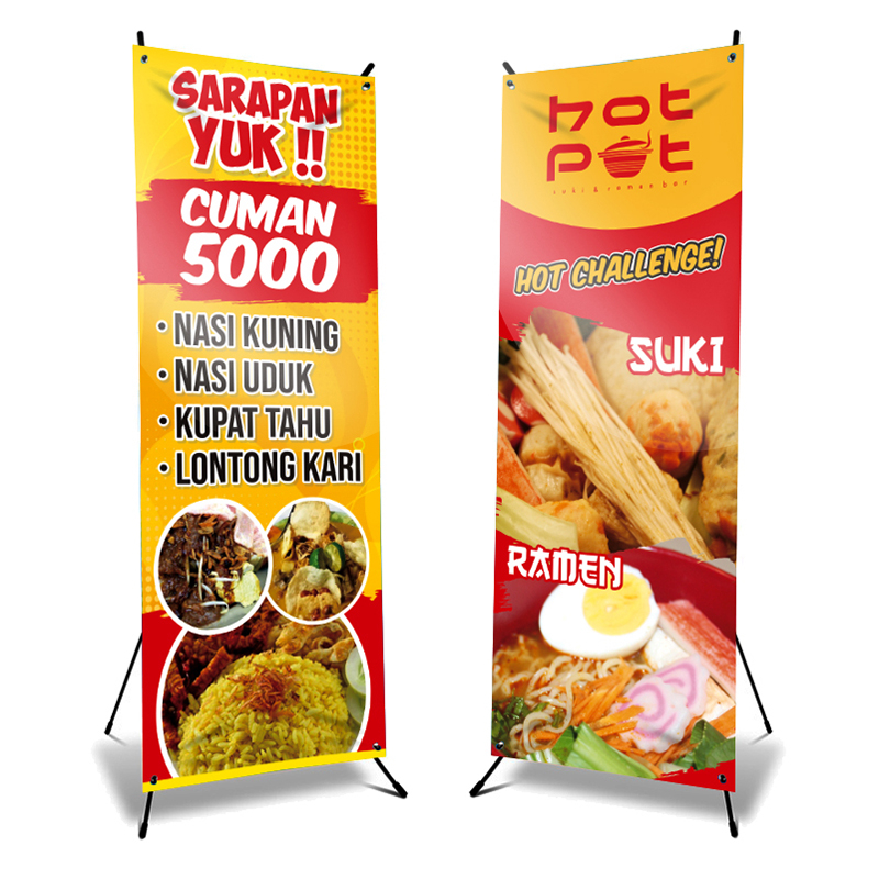 cetak paket Stand X Banner Jualan Seblak Warkop Jajanan Es Konter Uk 60x160 Bisa Request Desain Cust