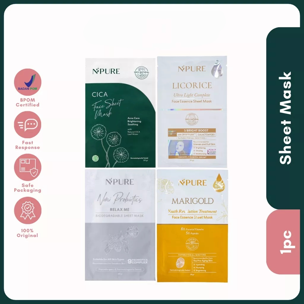 ❤️ MEMEY ❤️ N'PURE Cica Face Sheet Mask | Licorice Marigold Noni Probiotics NPURE