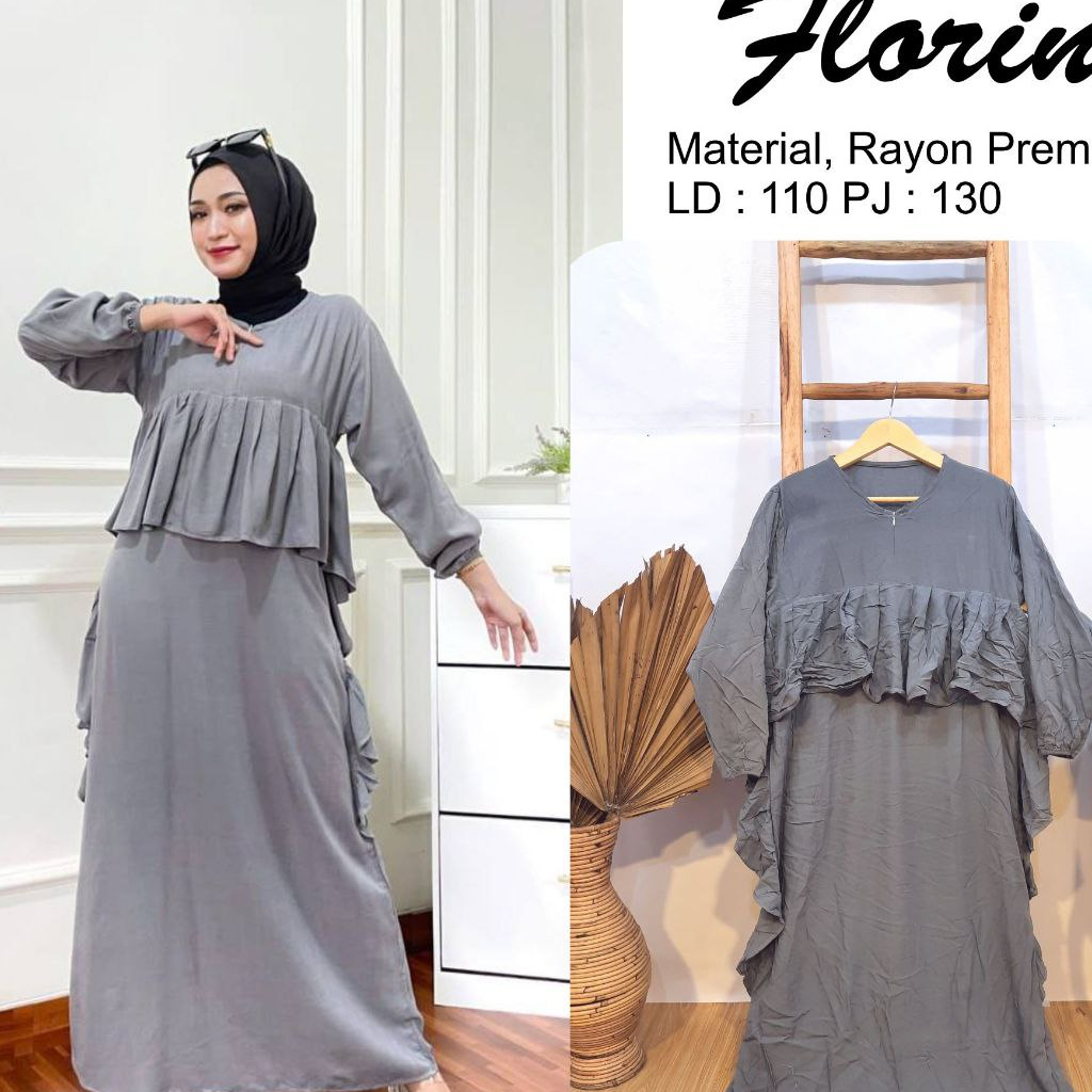 Midi Dress Rempel Polos Floryn Resleting Depan Busui Murah