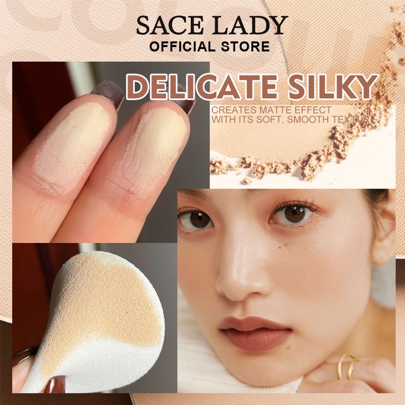 【Official Outlet】 SACE LADY - Face Powder Matte Oil Control Waterproof Flawless Bedak Padat Ringan Tahan Air Tahan Lama Makeup Setting Compact Face Powder With Puff Viral BPOM