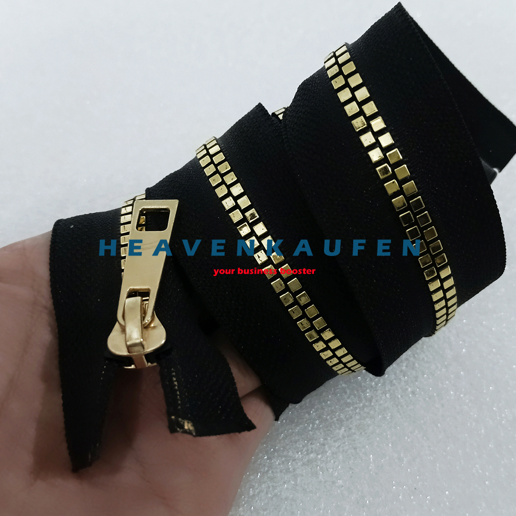 Resleting Zipper 100 cm Atau 1 Meter Hitam - Gold Vislon Variasi Kode DG Model Set Open-End Untuk Gamias Abaya Busana Dll