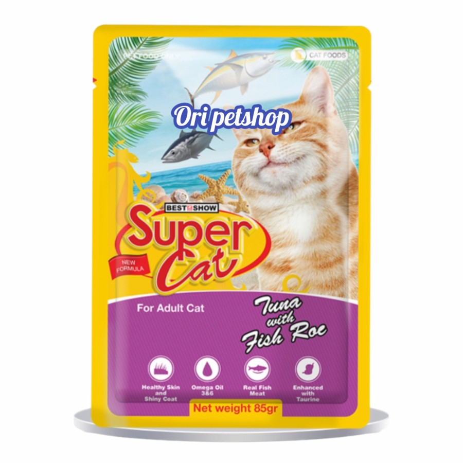 (12x) SUPERCAT Pouch Adult Tuna Fish Roe Makanan Basah Sachet 85gr