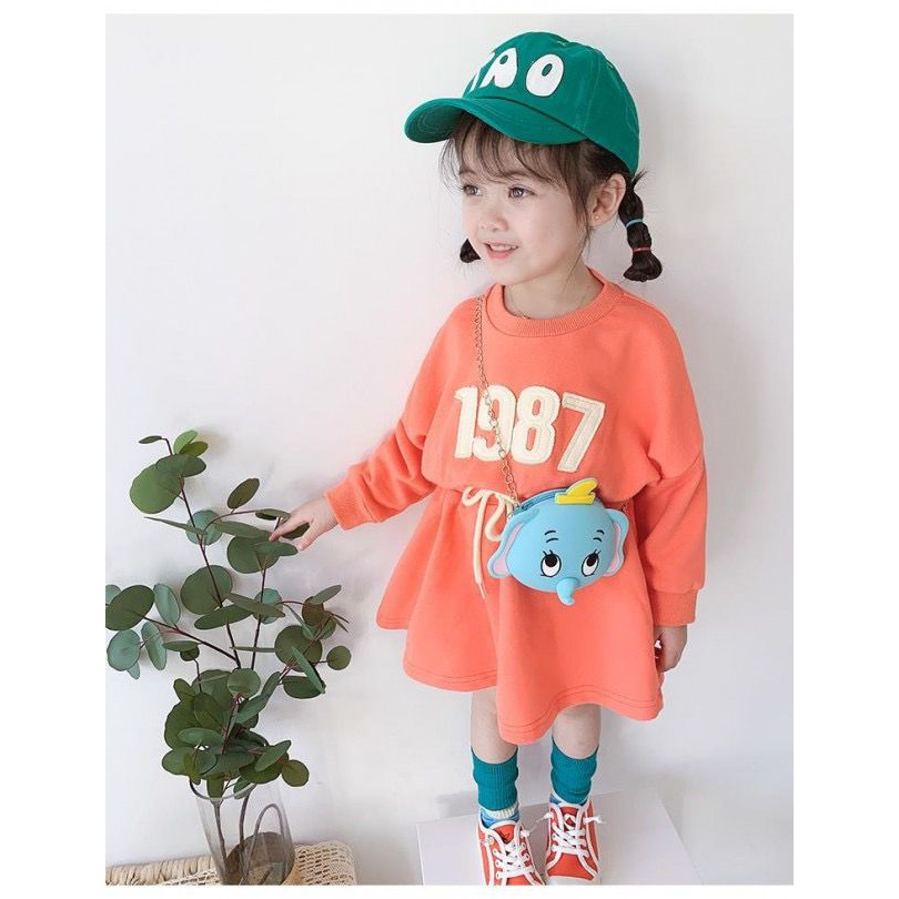 Dress Sweater Anak Perempuan Sporty Orens 1987 Pinggang Tali Serut