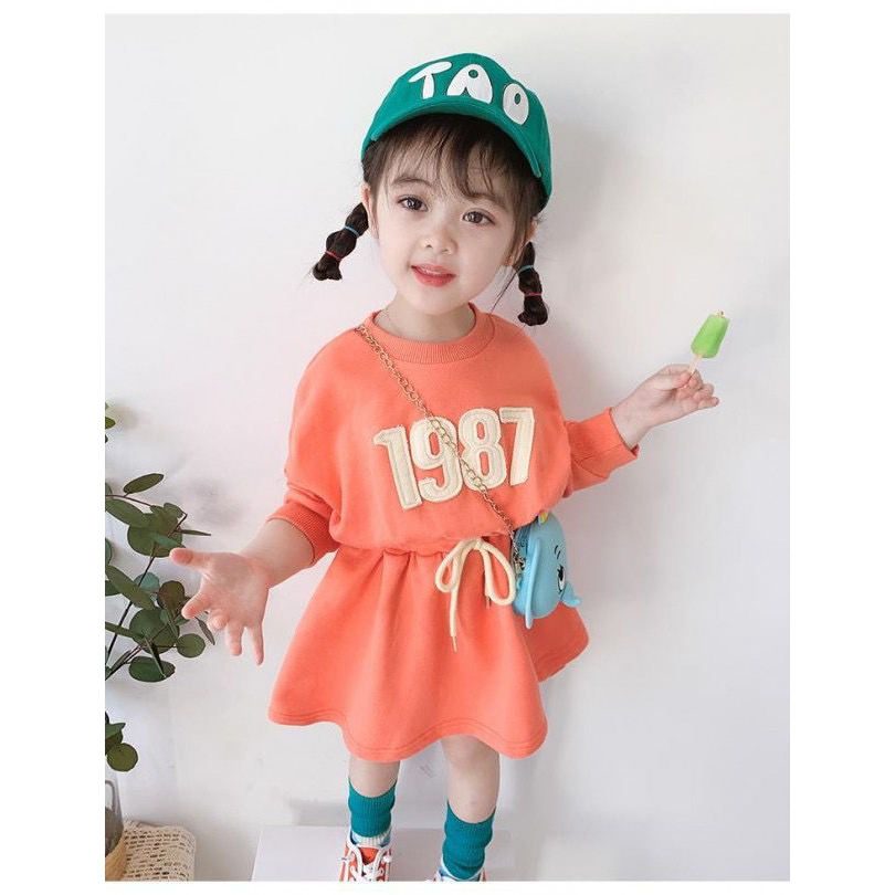 Dress Sweater Anak Perempuan Sporty Orens 1987 Pinggang Tali Serut