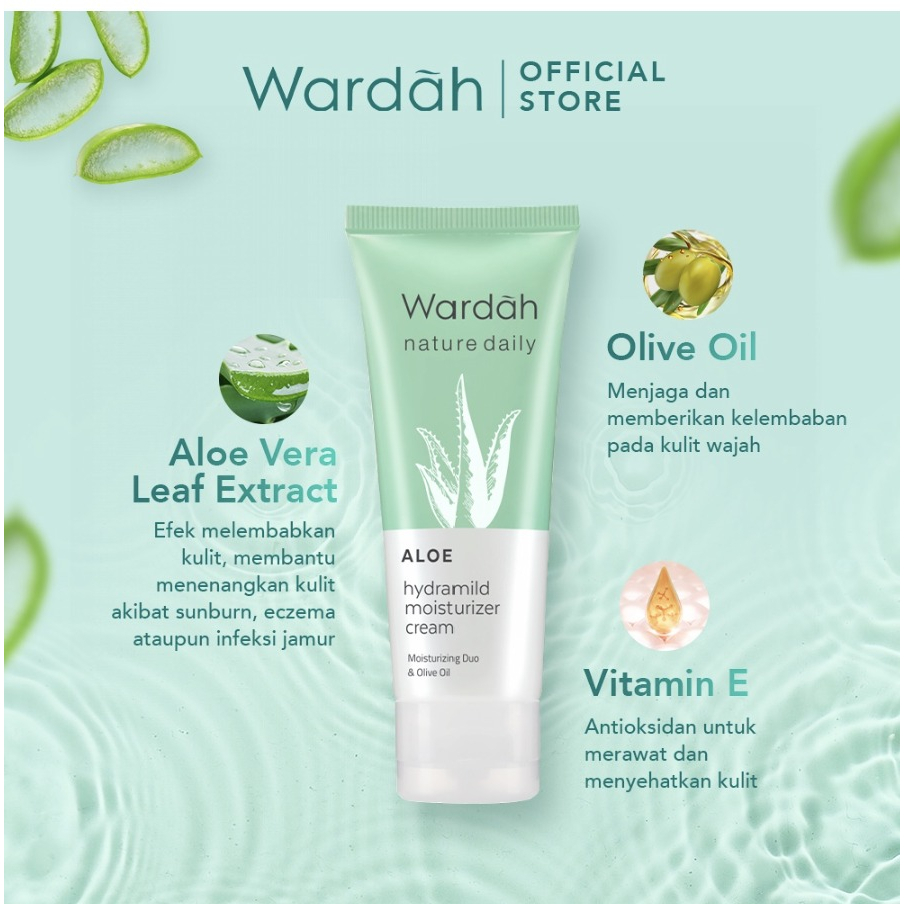 Wardah Nature Daily Aloe Hydramild Moisturizer Cream 40 ml - Pelembab dengan Olive Oil