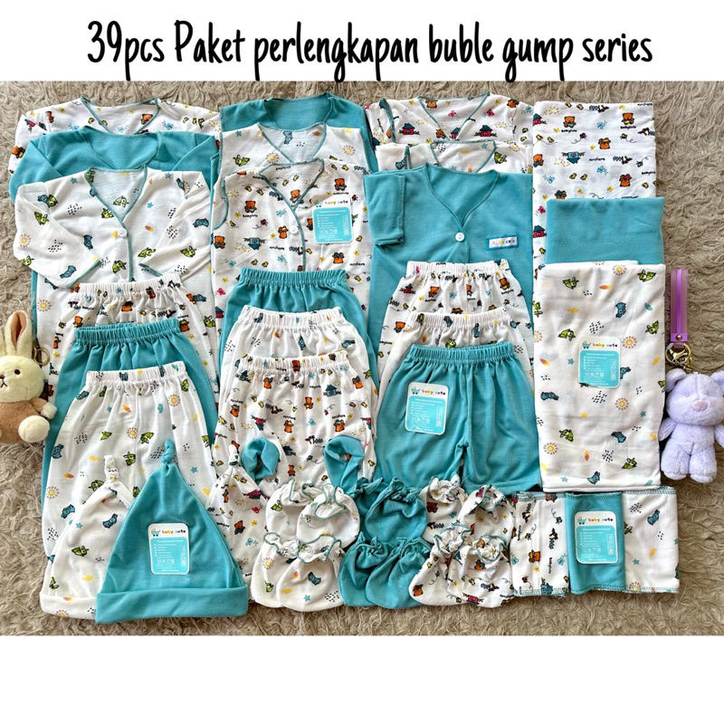 39pcs Paket perlengkapan Swaddle /Bedong baju bayi celana bayi baru lahir/Newborn warna terbaru Buble gump series Promo 8.8