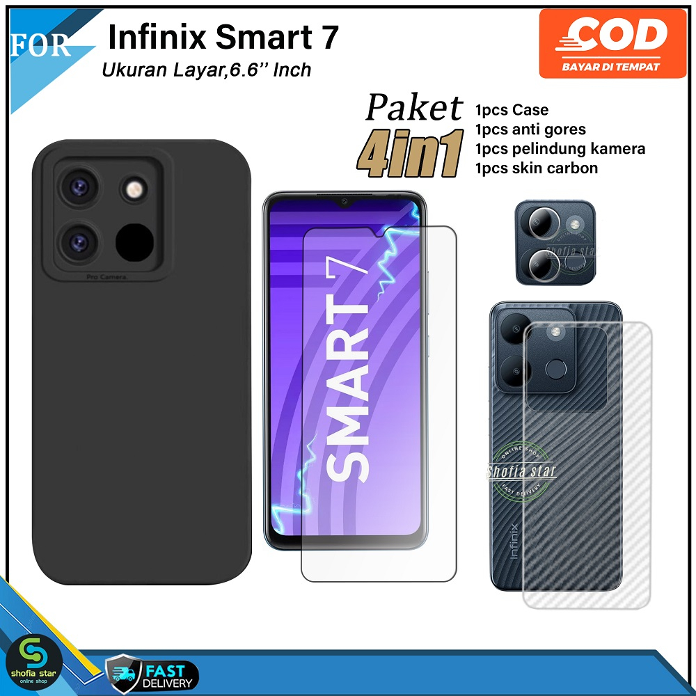 PAKET 4IN1 Case Infinix Infinix Smart 7 Smart 6 Plus Smart 6 nfc Softcase Protect Camera Casing