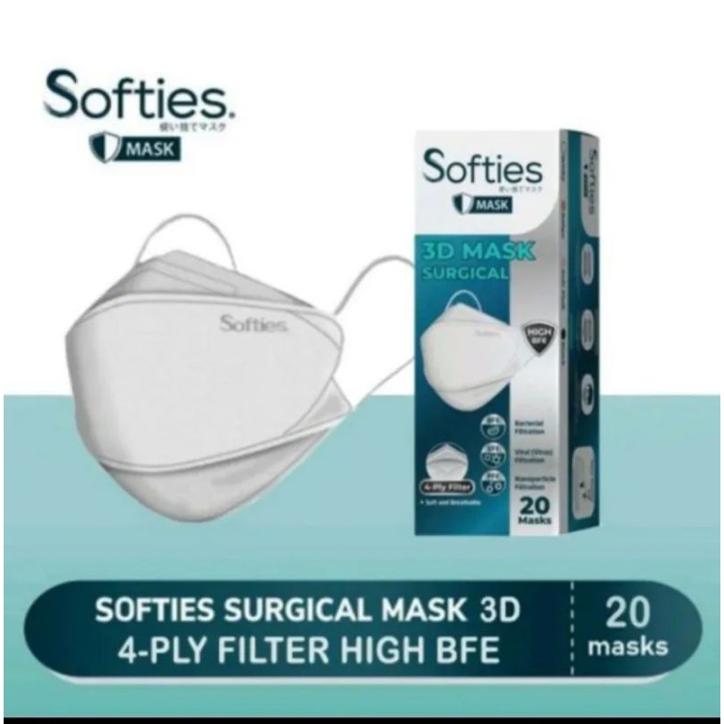 Masker Softies 3D Mask 4-ply Filter [per'1carton isi 100pak]