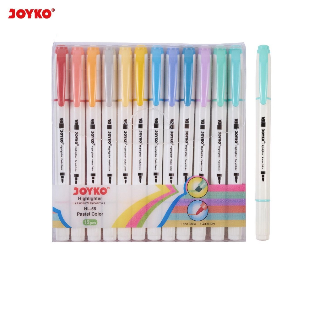 

Joyko Highlighter HL-55 1 Set Isi 12Pcs Dual Tip / Penanda 12 Warna Pastel Color Lucu Unik Murah