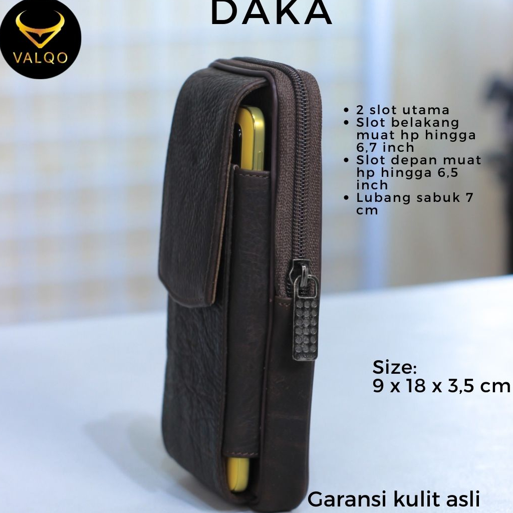 [VALQO] DAKA Sarung HP Kulit Sapi Asli 2 Slot Muat HP Hingga 6,7 inch Tempat HP Dompet HP