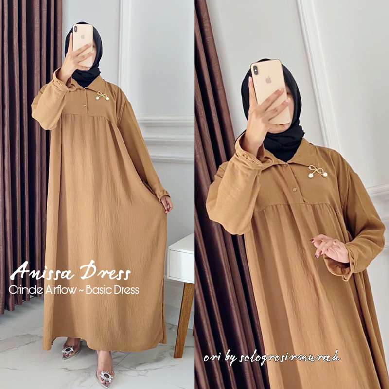 Anissa Gamis Crincle Airflow Ld120cm Muat Bb90kg/Anissa Dress Maxy Jumbo Busui friendly