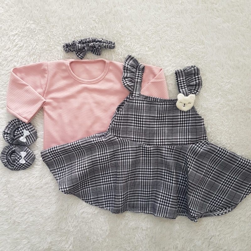 Baju Bayi Gingham Knit Overall set