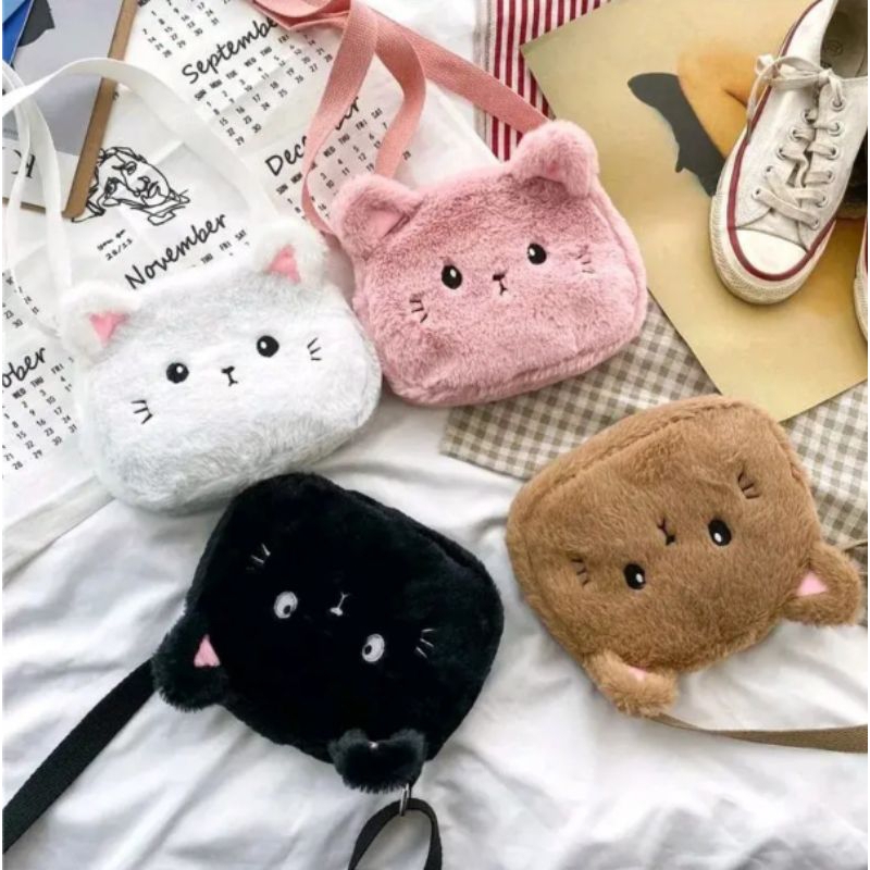 Tas Selempang Anak Model Kapala Kucing Kelinci Tikus Tas Perempuan Mini Bahan Lembut