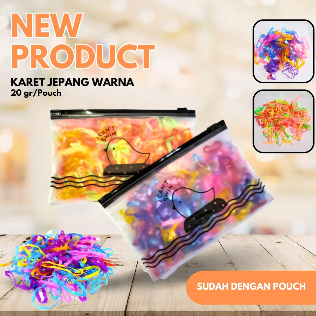 Ikat Rambut Karet Rainbow Karet Jepang free Pouch