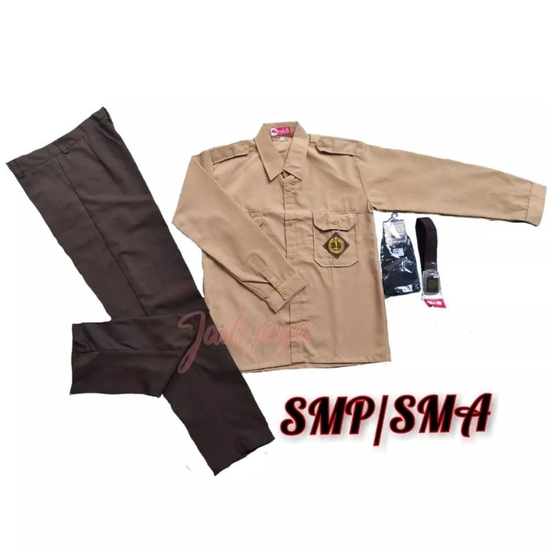 Set Seragam Pramuka SMP Laki-laki Baju Panjang Celana Panjang