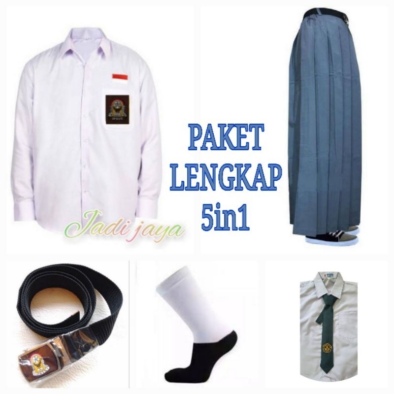 Setelan Seragam Sekolah SMA Abu-Putih Baju Panjang Rok Panjang