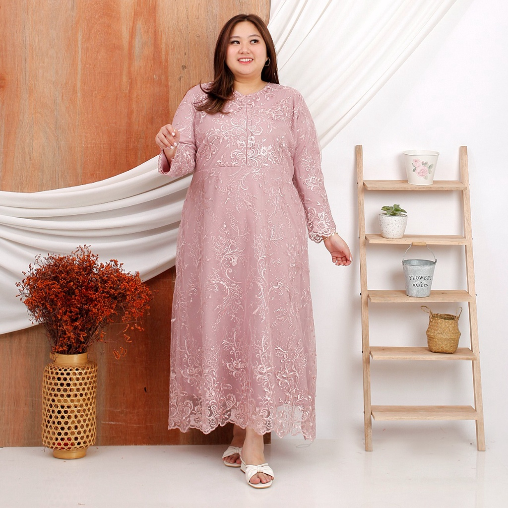 Sarah Gamis Jumbo Warna Merah Muda Dusty Gelap Lilac Rosegold Oversize Bigsize XXL-XXXL Resleting De