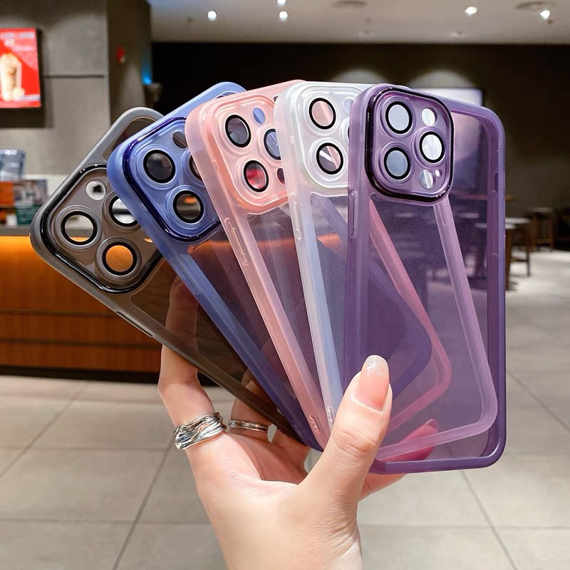 Case Clear Colored + Lens Guard IPHONE 11 12 13 14 14+ 15 15+ PRO MAX PLUS Combination Of Soft And Hard Protection Againts Fall