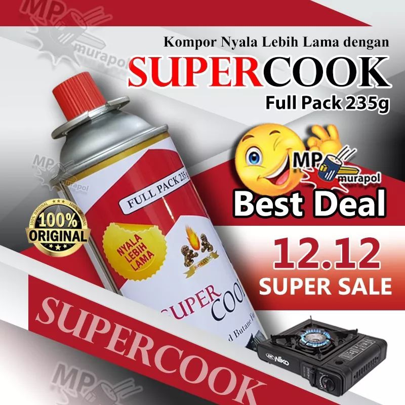 tabung gas kaleng kompor portable super cook 235gr original