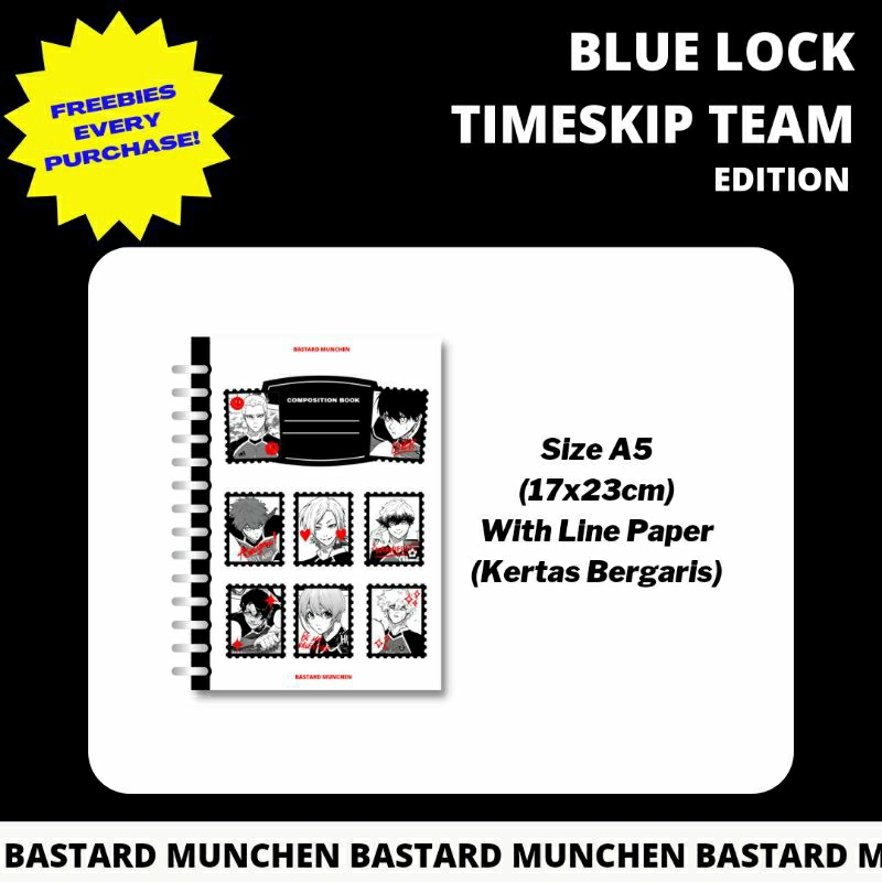 

[Ukuran A5] Notebook Blue Lock Time Skip Edition (50 Lembar) Kertas Bergaris/Line Paper Buku Catatan Menggambar by All Round Club