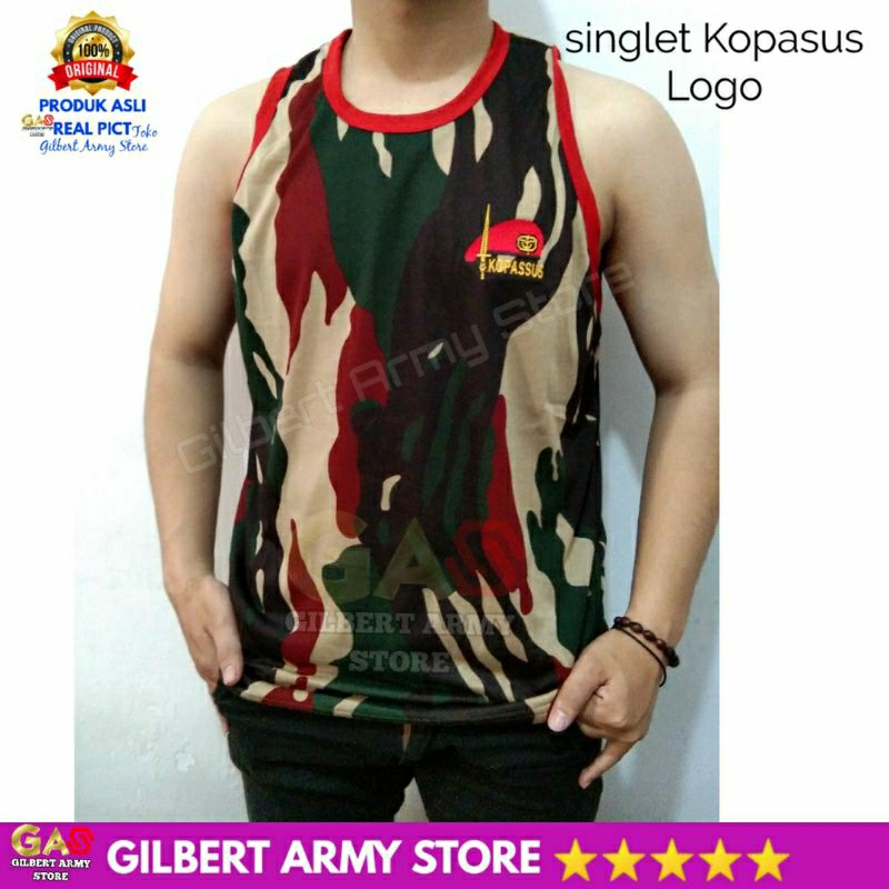 GILBERT ARMY STORE Singlet Loreng Kopasus Malvinas  Gambar  Tshirt Pria Oblong Tanpa Lengan Terbaru