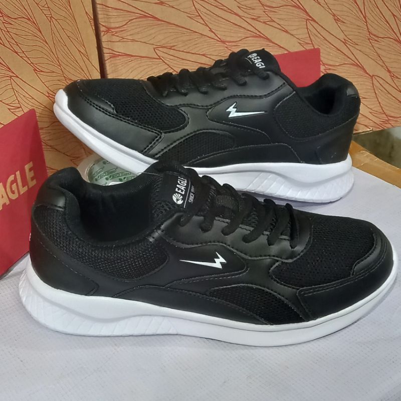 sepatu sneakers merk Eagle original monza hitam putih hitam polos