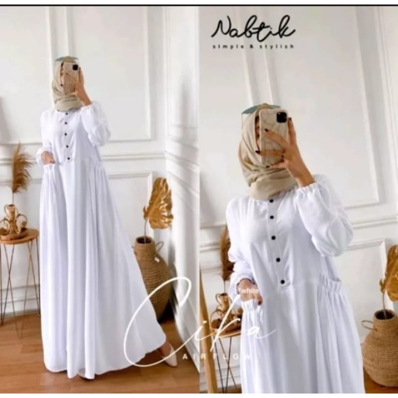 gamis cika/gamis cika nabtik/gamis polos/gamis putih polos/gamis cringkle air