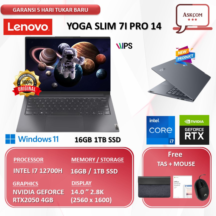 Laptop Lenovo Yoga Slim 7I Pro 14 RTX2050 4GB/ I7 12700H 16GB 1TBSSD W11 OHS2021 14.0 2.8K 90HZ