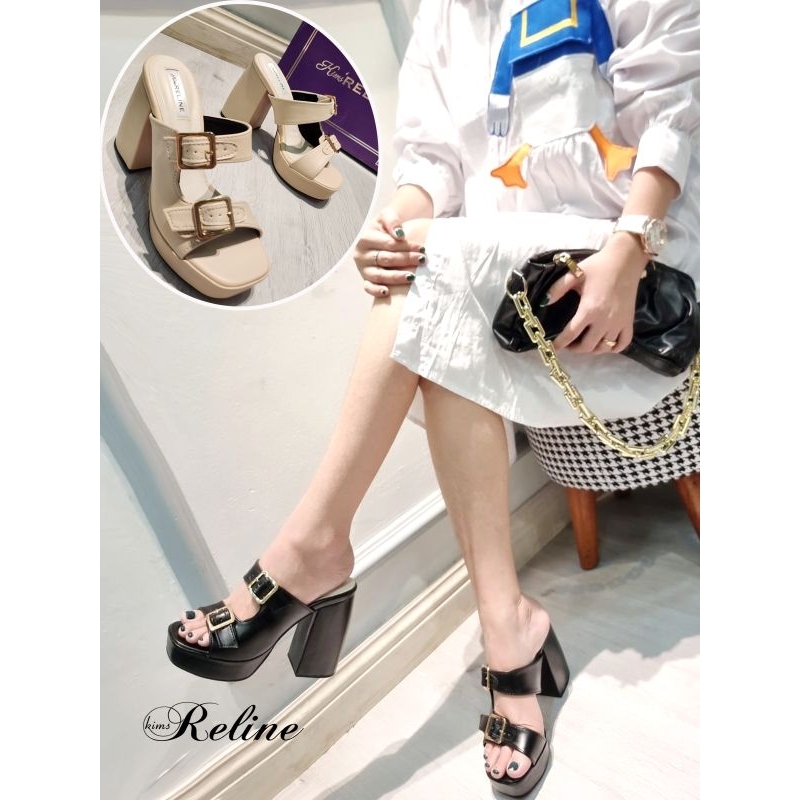 SEPATU WANITA CHUNKY HEELS 3086-1 TINGGI 9CM BELT