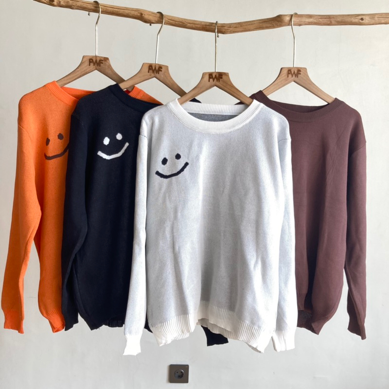 Leo Knit Sweater Smile / Baju Sweater Rajut Wanita