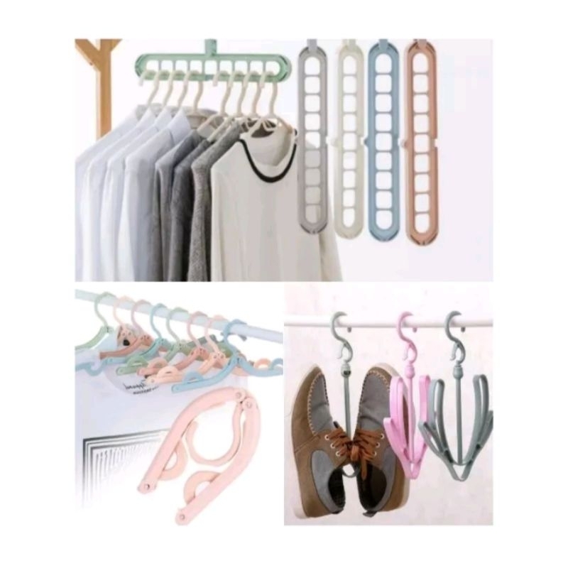 Gantungan Hanger 9 in 1 / Hanger Lipat /Gantungan Baju / Gantungan Sepatu