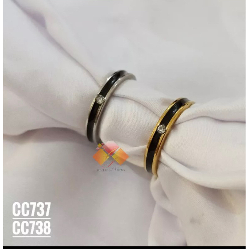 Cincin Titanium termurah Gold/Silver List Hitam CC737/CC738