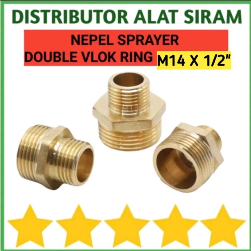 DOUBLE NIPPLE M14 X 1/2 INCH NEPEL KONEKTOR SAMBUNGAN HEAD SPRAYER NOZZLE 1 2 3 4 WAY ARAH LUBANG MA