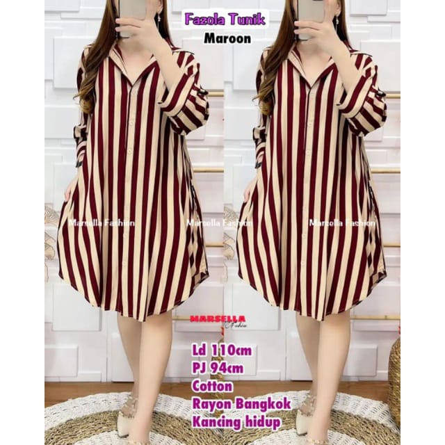 Tunik Jumbo Motif Salur Full Kancing LD 125