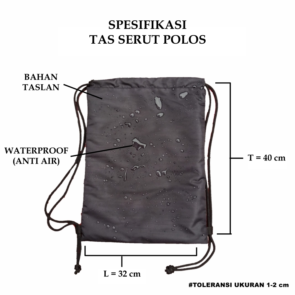 TAS SERUT PRIA WANITA ANTI AIR - GYMSACK DRAWSTRING STRING BAG TAS SEPATU OLAHRAGA SPORT BOLA FUTSAL GYM SEKOLAH WATERPROOF